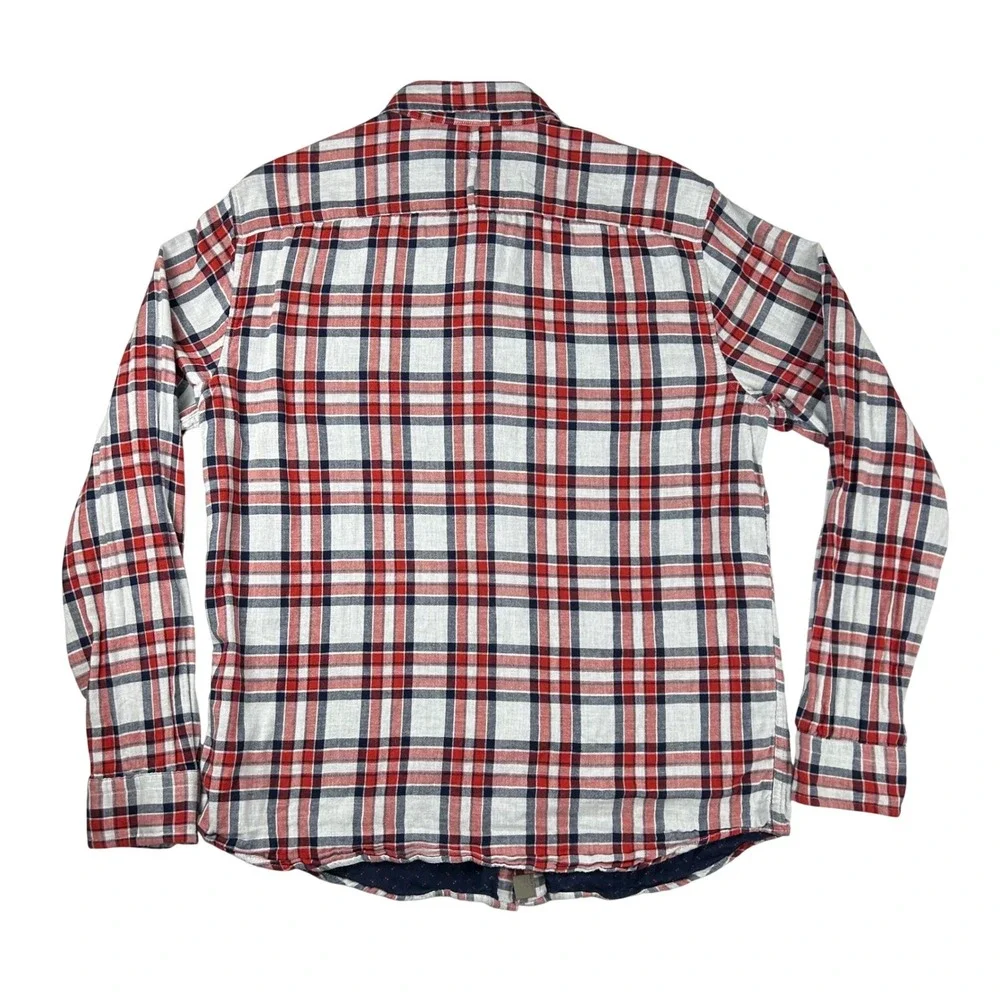 Banana Republic Mens‎ Untucked Slim Fit Plaid Button Down Shirt Red Blue Large